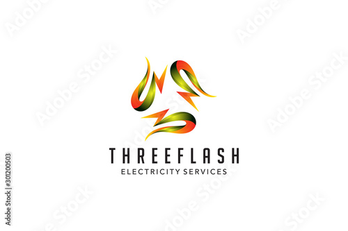 electrical logo electrical and mechanical business company. good for name card, branding, flyer, handout. vector illustration - Vector. three dynamic flash logo. orange and green color.