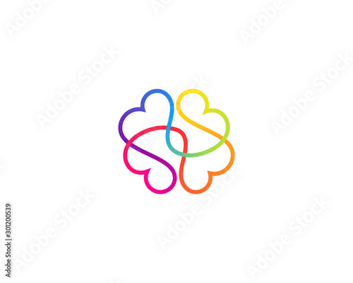 Abstract one line brain logo icon minimal style illustration. Gradient vector emblem sign symbol logo