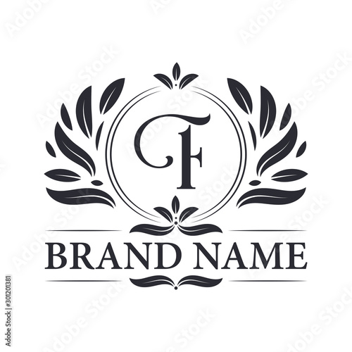 Vintage ornamental alphabet F logo design template. Luxury & elegant F letter logo design template.