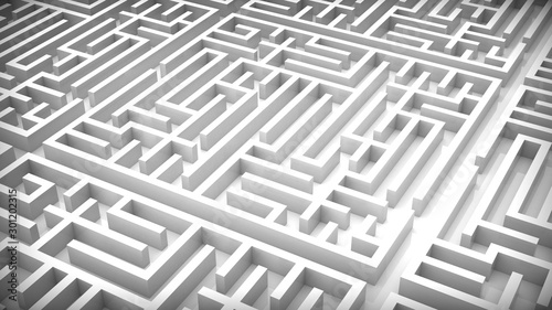 White labyrinth maze. 3D Illustration