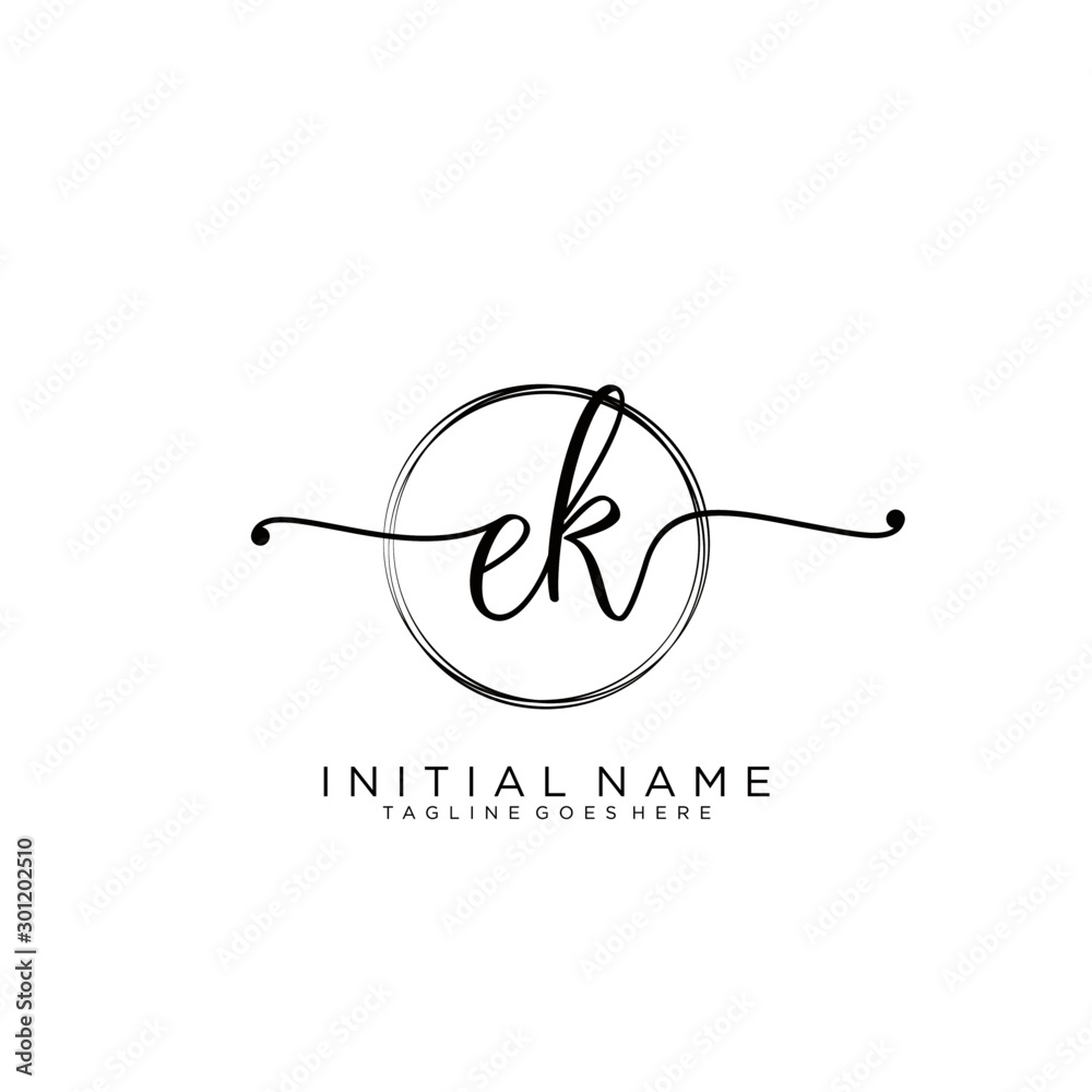 EK Initial handwriting logo with circle template vector. EK Initial handwriting logo with circle template vector.