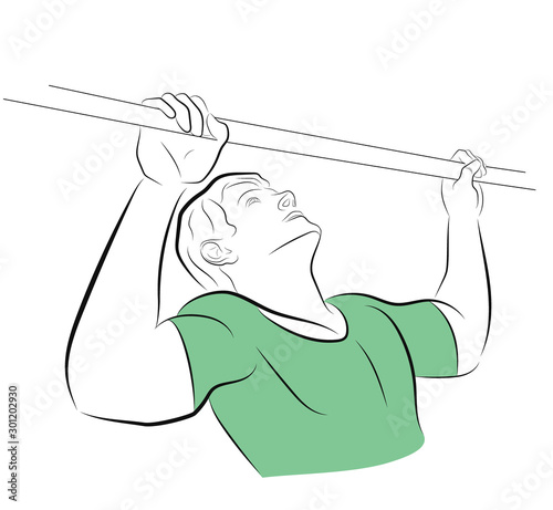man pulls himself up on the horizontal bar. sport exercises. vector illustration.