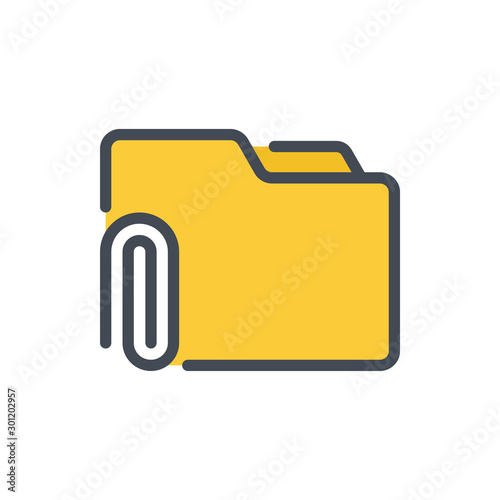 Attach folder color line icon. Folder with attachment vector outline colorful sign.