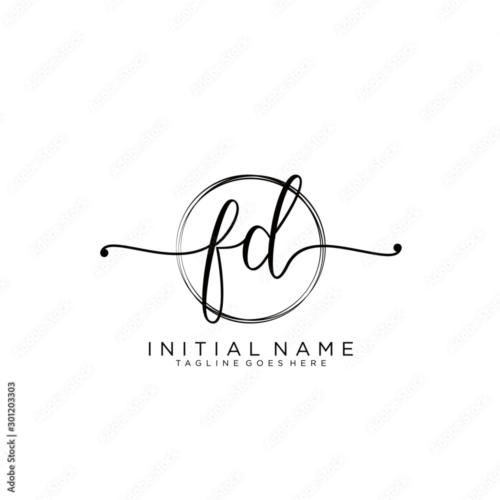 FD Initial handwriting logo with circle template vector. FD Initial handwriting logo with circle template vector.