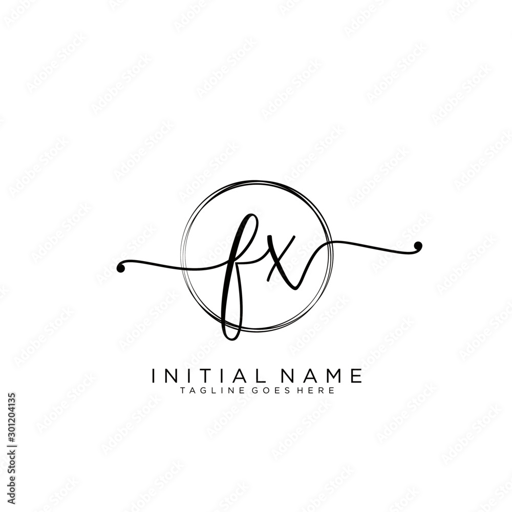 FX Initial handwriting logo with circle template vector.