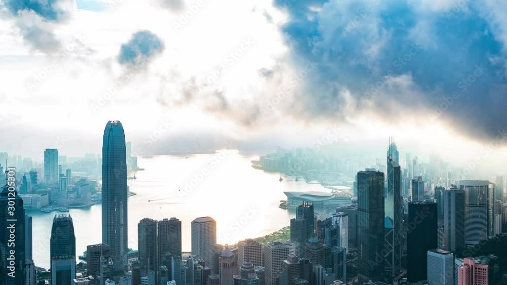 Hong Kong cityscape in morning scene, 4k time-lapse of Hong Kong cityscape