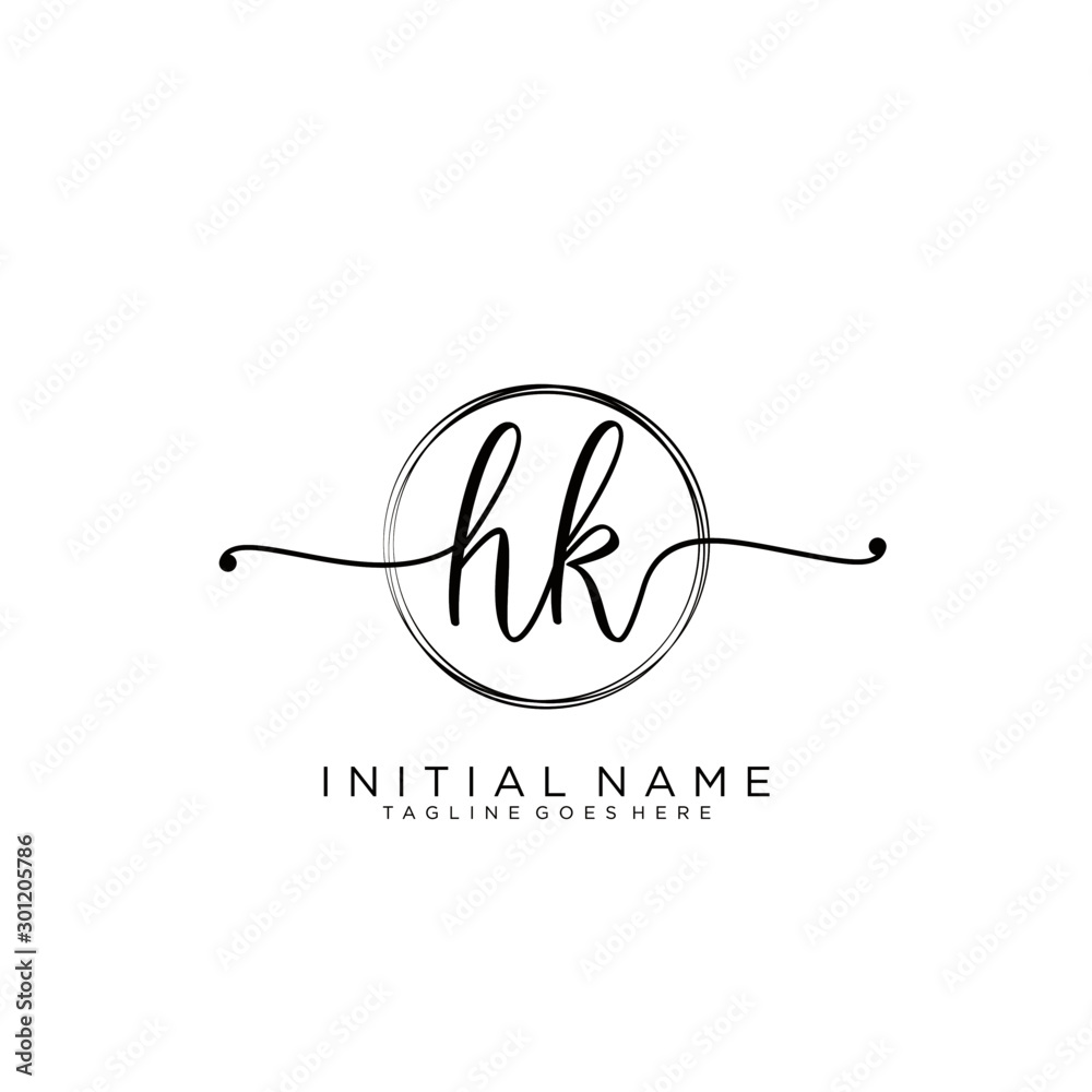 HK Initial handwriting logo with circle template vector. HK Initial handwriting logo with circle template vector.