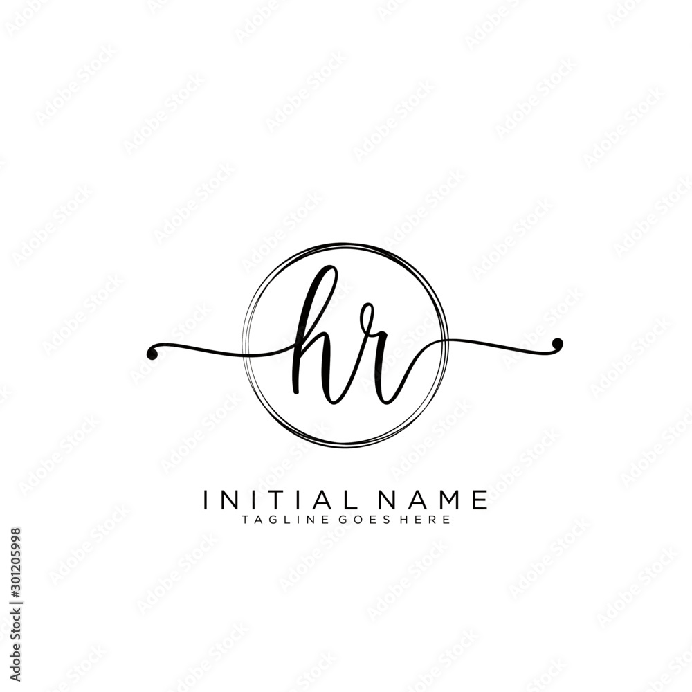 HR Initial handwriting logo with circle template vector. HR Initial handwriting logo with circle template vector.