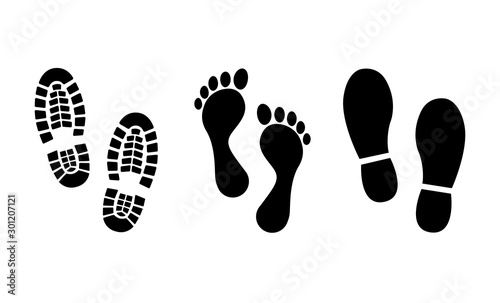 Footsteps icon set. Shoes footsteps vector sign. Vector illustration