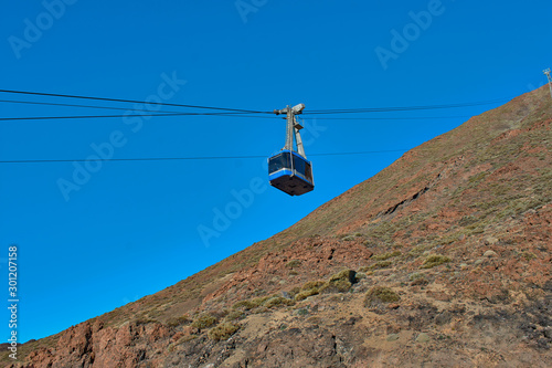Teleferic cabin going down the cable in El Teide National Park, Tenerife