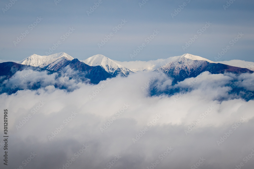 View from Chopok to peaks of Hight Tatra Mountains in Slovakia