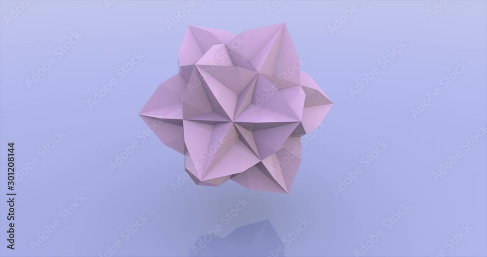 Lilac sphere consisting of triangles 3d rendering animation. Isolated polygonal circular construction moving on blue background looped video. Spherical abstract object movement 3d footage