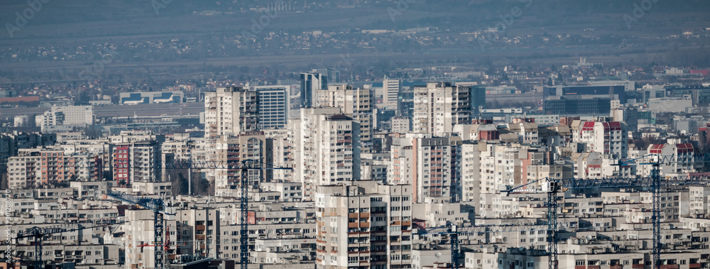 concrete housing blocks cityscape in a panorama