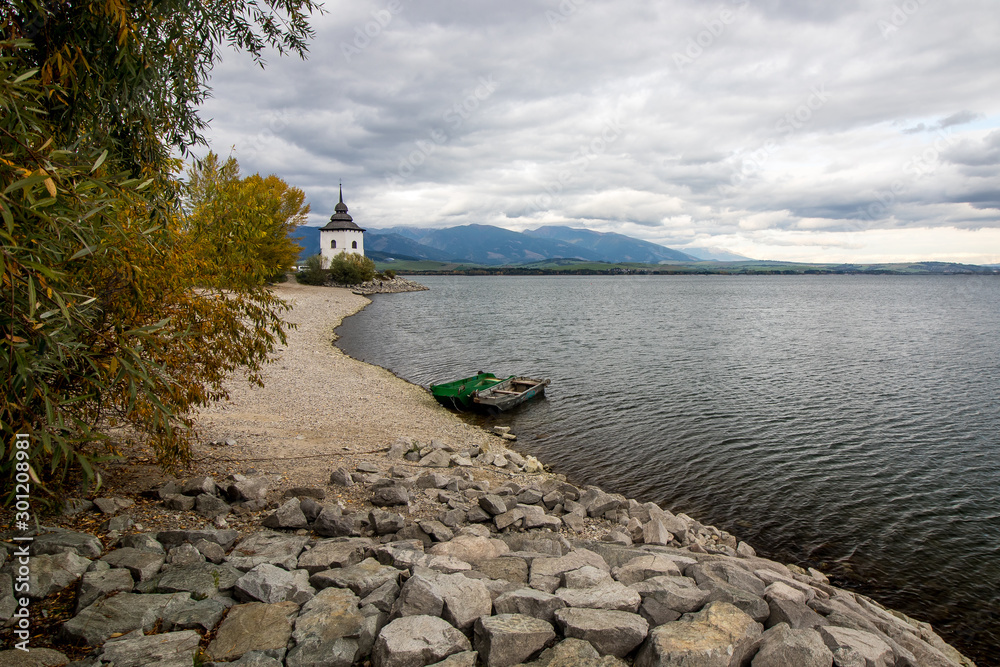 Water reservoir Liptovska Mara in backgroud with High Tatra Mountains