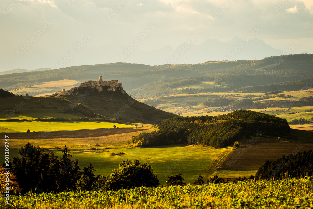 View on the Spis Castle in backround with wonderful scenery, Slovakia