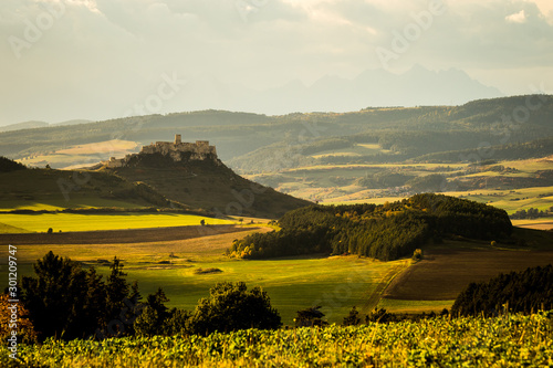 View on the Spis Castle in backround with wonderful scenery, Slovakia