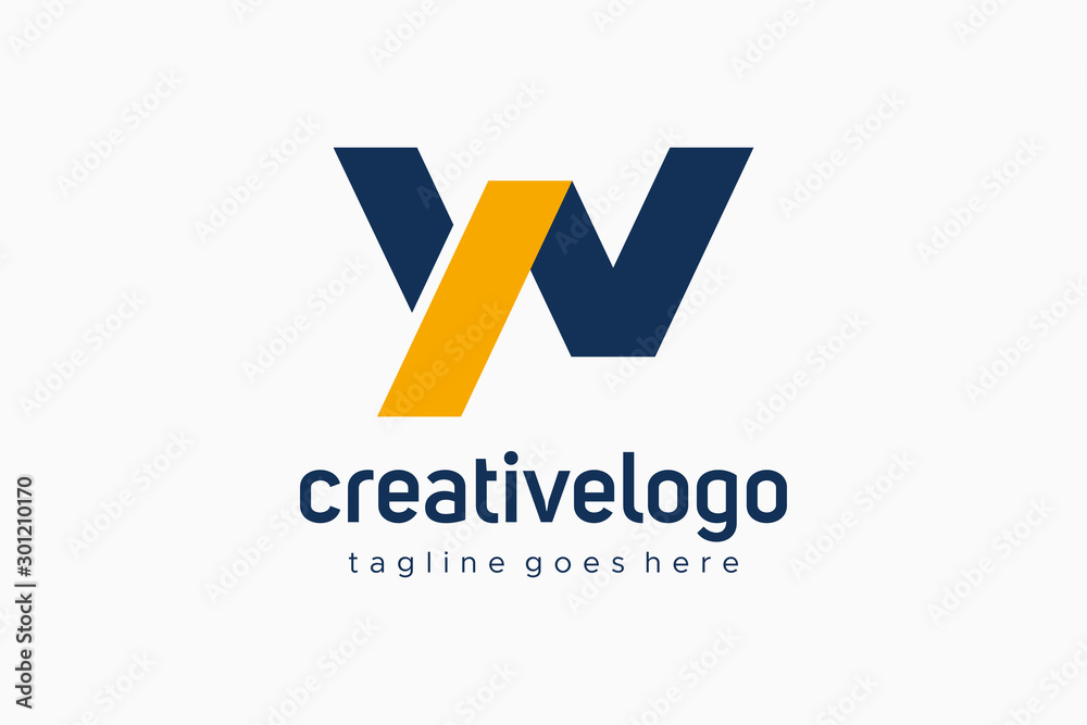 Initial Letter W and N or Y and N Linked Flat Vector Logo Design