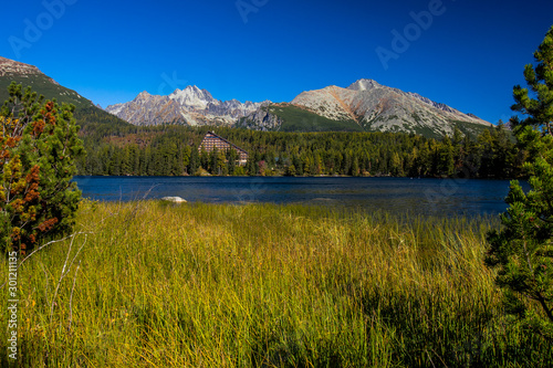 Obraz na płótnie Strba tarn, lake in wonderful nature of Hihg Tatra Mountains in Slovakia w salonie