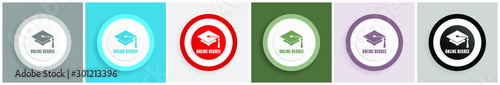 Online degree icon set, colorful flat design vector illustrations in 6 options for web design and mobile applications