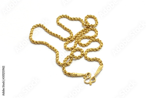 gold necklace isolated​ on​ white​ background.