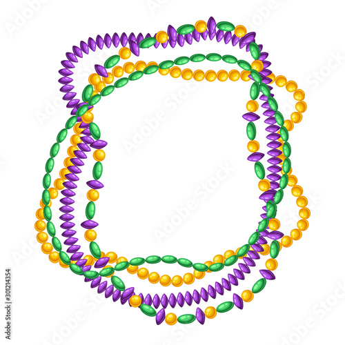 Frame with beads in Mardi Gras colors.