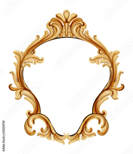 Louis XVI style mirror with golden neoclassic ornaments. Vector