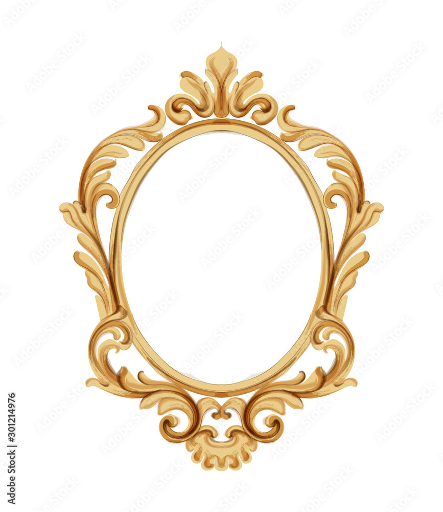 Louis XVI style mirror with golden neoclassic ornaments. Vector