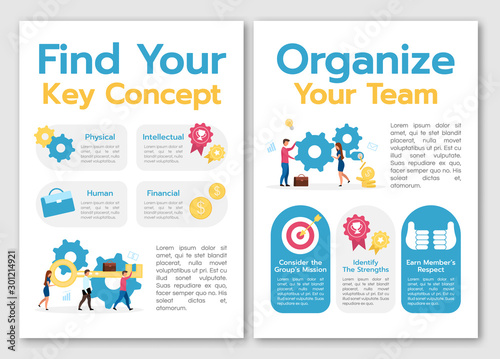 Find your key concept template. Organize your team. Flyer, booklet, leaflet concept with flat illustrations. Vector page cartoon layout for magazine. advertising invitation with text space