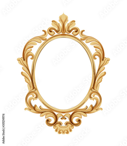 Louis XVI style mirror with golden neoclassic ornaments. Vector