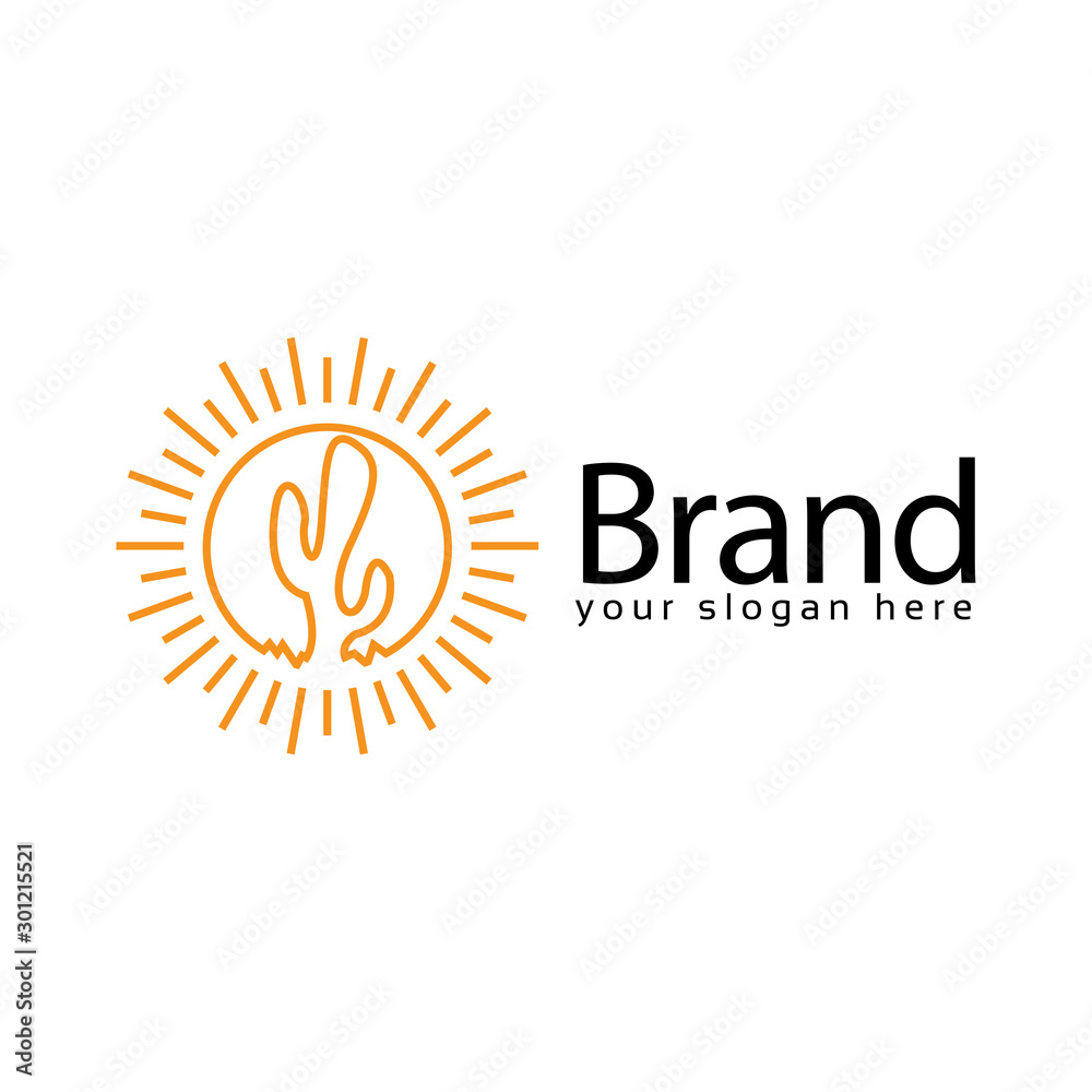Fototapeta premium Sun Cactus logo, flat design. Vector Illustration on white background 