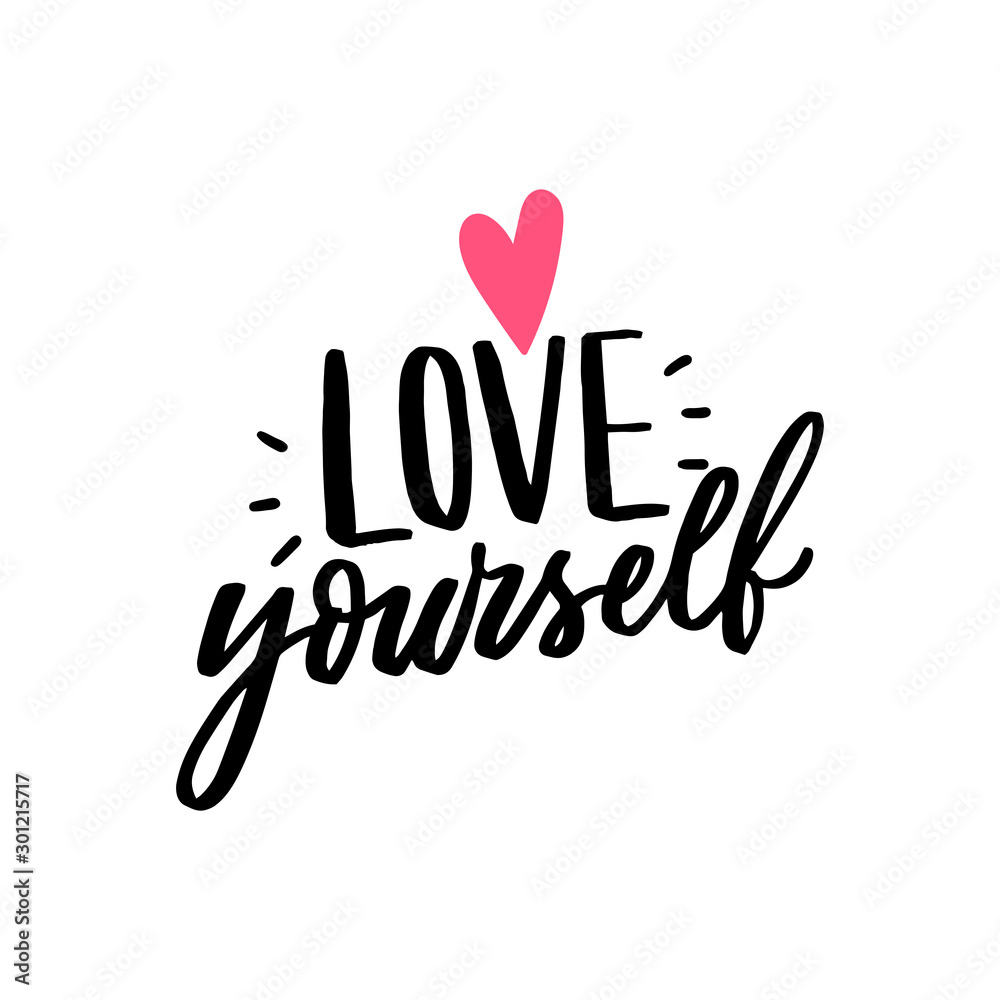 Love yourself lettering slogan for card, poster, print. Motivational phrase.