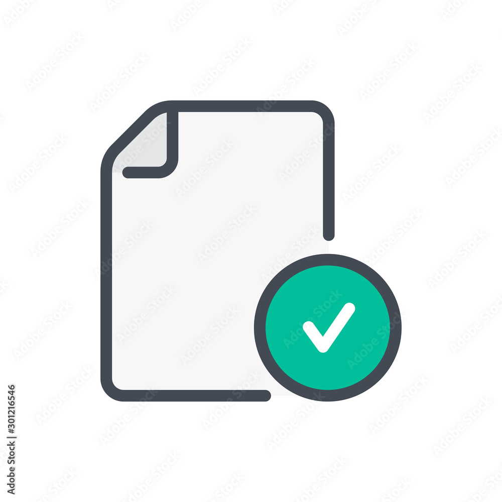 Approve file color line icon. Document with check mark vector outline colorful sign. Approve file color line icon. Document with check mark vector outline colorful sign.