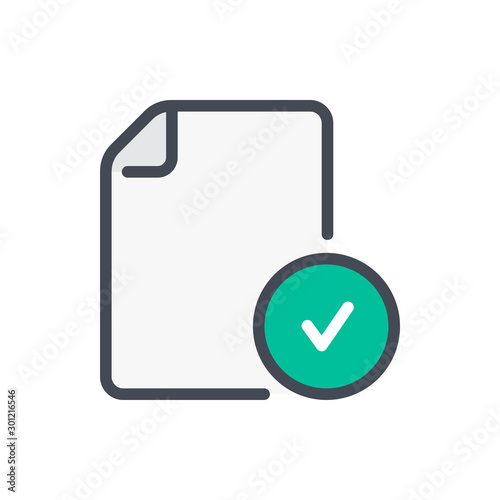 Approve file color line icon. Document with check mark vector outline colorful sign.