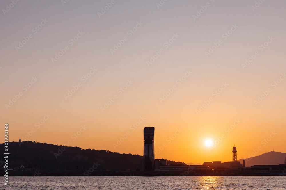 Panoramic view of the city Barcelona at sunset, Spain Panoramic view of the city Barcelona at sunset, Spain
