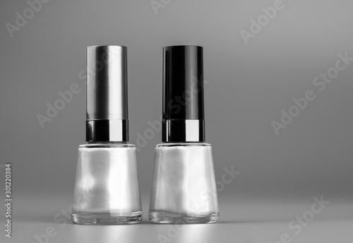black and white photo of nail polish bottle