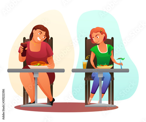 Fat and slim women with different eating habits