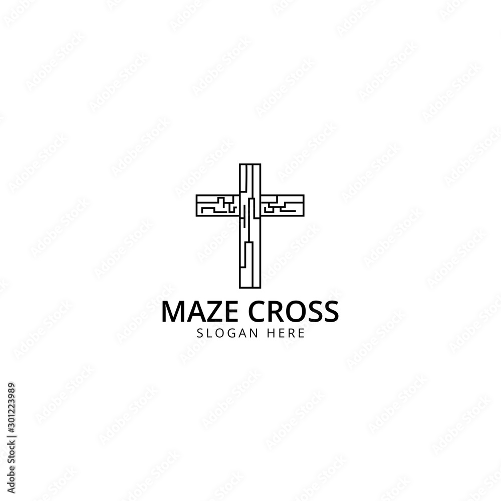maze cross logo vector design template