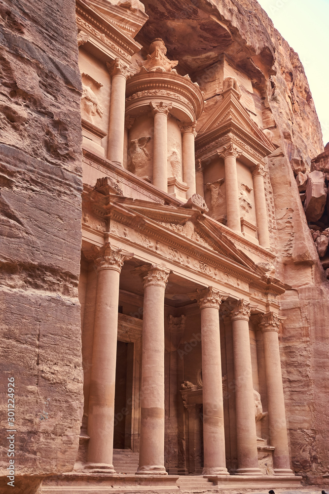 Al-Khazneh or Treasury facade in ancient city of Petra, Jordan           