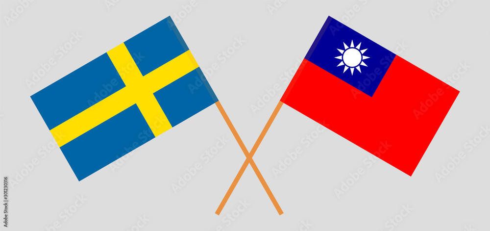 Crossed flags of Taiwan and Sweden