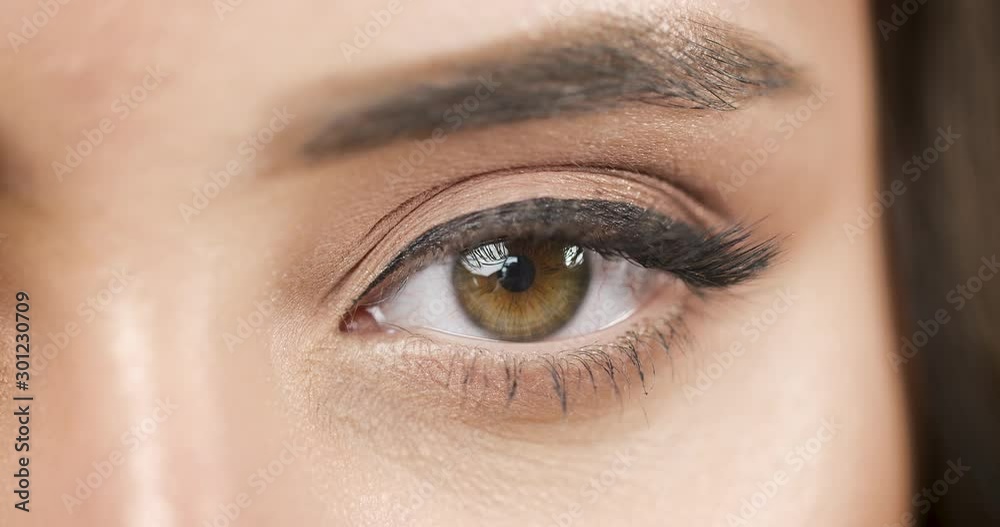 Dark haired woman looking to camera, extreme eye closeup, makeup and fashion advertisement, perfect style Dark haired woman looking to camera, extreme eye closeup, makeup and fashion advertisement, perfect style
