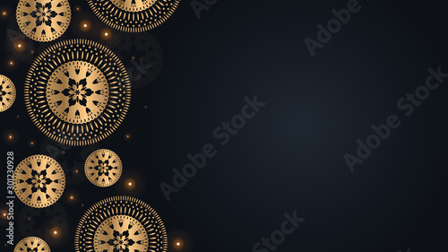Golden ethnic mandala background with place for text. Oriental illustration