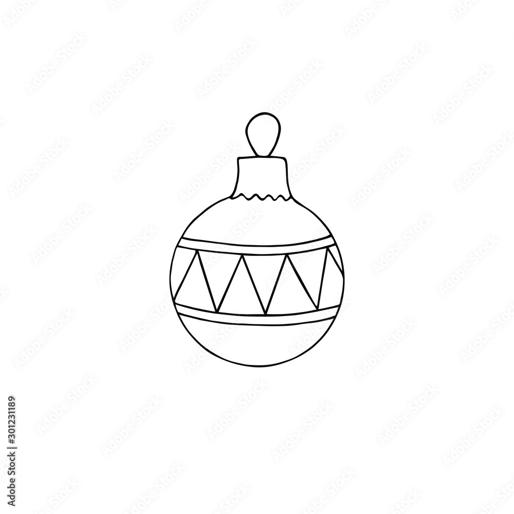 Fototapeta premium Single hand drawn christmas ball. Vector illustration for greeting cards, stickers, posters and icon design.
