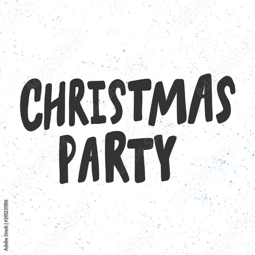 Christmas party and happy New Year vector hand drawn illustration banner with cartoon comic lettering. 