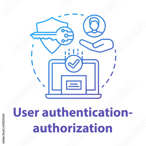 User authentication-authorization concept icon. Software development kit idea thin line illustration. Data encryption. Privacy protection. Application management. Vector isolated outline drawing