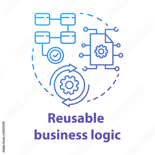 Reusable business logic concept icon. Software development kit idea thin line illustration. Corporate strategy. Tools mobile device program developer. Vector isolated outline drawing
