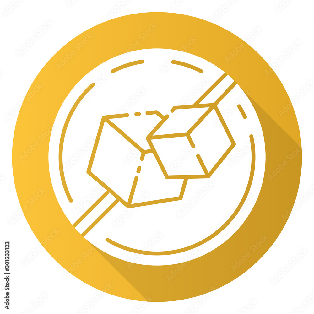 Sugar free yellow flat design long shadow glyph icon. Organic food without added sweetener. Product free ingredient. Nutritious dietary, healthy eating. Vector silhouette illustration Sugar free yellow flat design long shadow glyph icon. Organic food without added sweetener. Product free ingredient. Nutritious dietary, healthy eating. Vector silhouette illustration