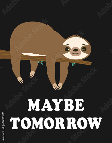 cute cartoon sloth hanging on the tree