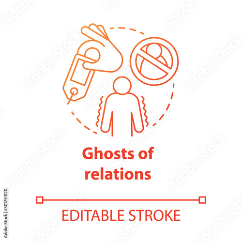 Ghost of relations concept icon. Ghosting. Breaking off relationship. Stopping communication and contact with partner idea thin line illustration. Vector isolated outline drawing. Editable stroke