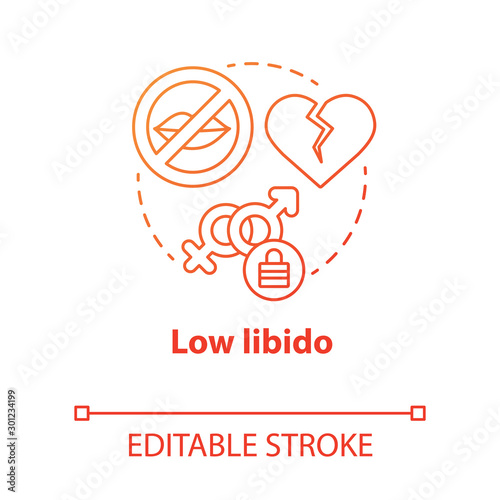 Low libido concept icon. Treason. Lack of physical contact. Slowing down sex life. Fear of intimacy after failure idea thin line illustration. Vector isolated outline drawing. Editable stroke photo