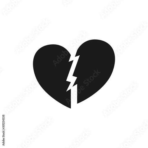 Broken heart flat icon in black color vector image